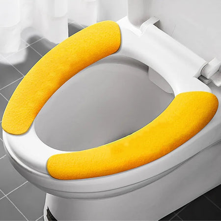 2Pc/set Reusable Warm Flannel Toilet Sticker Toilet Seat Covers Washable Toilet Seat Filling Bathroom Mat Seat Cover Universal routine-yellow