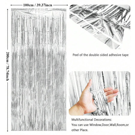 2Pcs 2m Tinsel Curtain Party Decoration Background