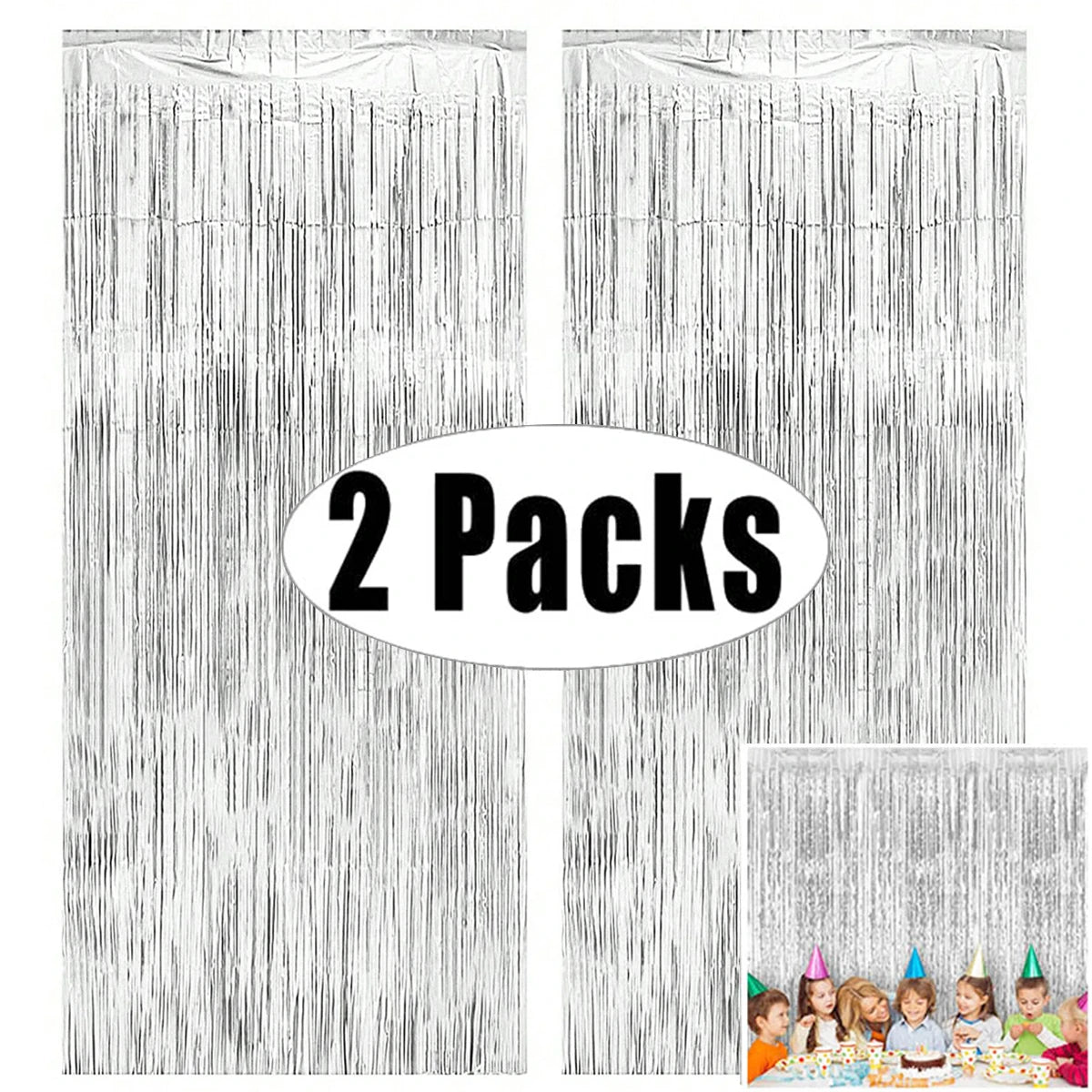 2Pcs 2m Tinsel Curtain Party Decoration Background