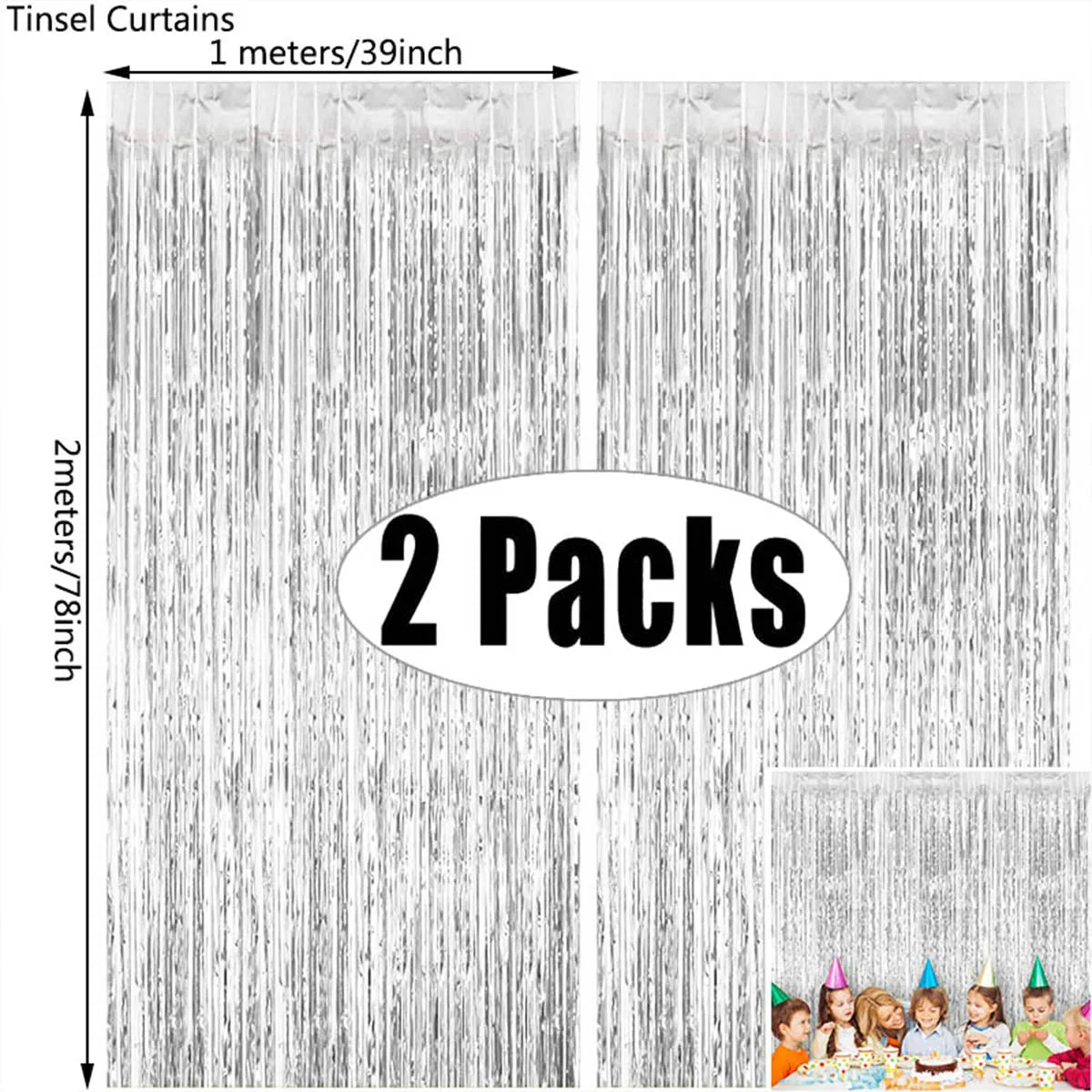 2Pcs 2m Tinsel Curtain Party Decoration Background