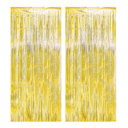2Pcs 2m Tinsel Curtain Party Decoration Background Gold