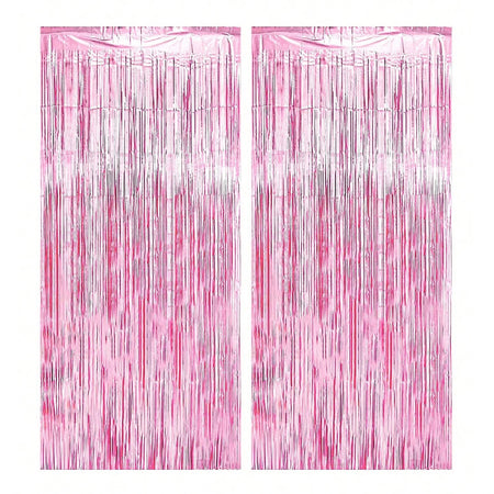 2Pcs 2m Tinsel Curtain Party Decoration Background Light Pink