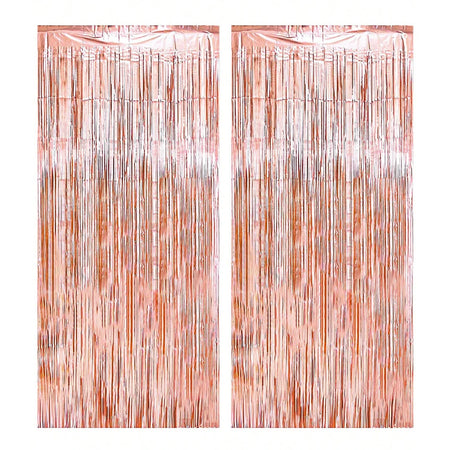 2Pcs 2m Tinsel Curtain Party Decoration Background Rose Gold