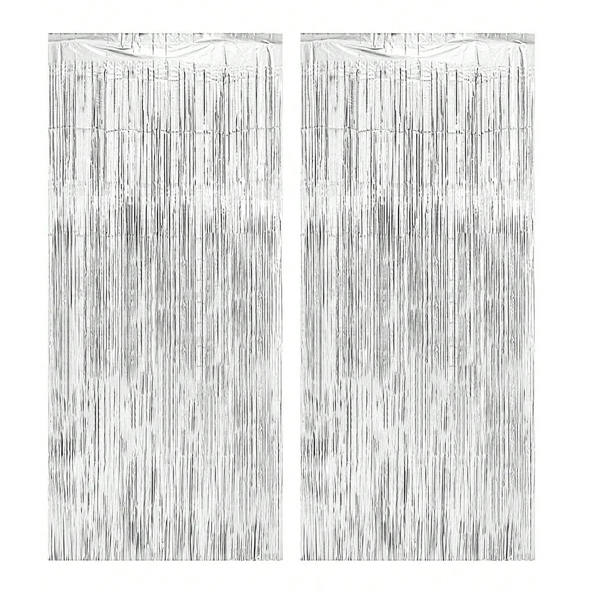 2Pcs 2m Tinsel Curtain Party Decoration Background Silver