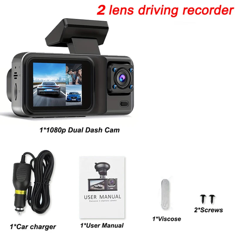 3 Channel Dash Cam for Cars Camera Black Box 1080P Video Recorder Rear View Camera for Vehicle Car DVR car accessories 2 Channel / With 64G TF Card