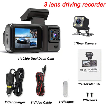 3 Channel Dash Cam for Cars Camera Black Box 1080P Video Recorder Rear View Camera for Vehicle Car DVR car accessories 3 Channel / With 64G TF Card