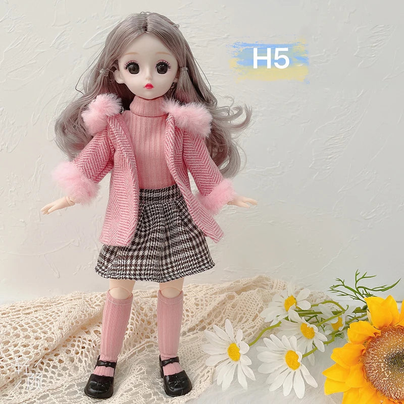 30 Cm 1/6 BJD Doll Winter Dress Set 23 Movable Joint Makeup Cute Girl Brown Eyes Doll with Fashionable New Skirt DIY Toy Gift