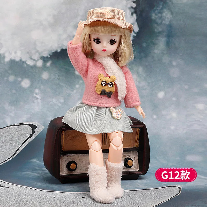 30 Cm 1/6 BJD Doll Winter Dress Set 23 Movable Joint Makeup Cute Girl Brown Eyes Doll with Fashionable New Skirt DIY Toy Gift G12 / doll and clothes / CHINA