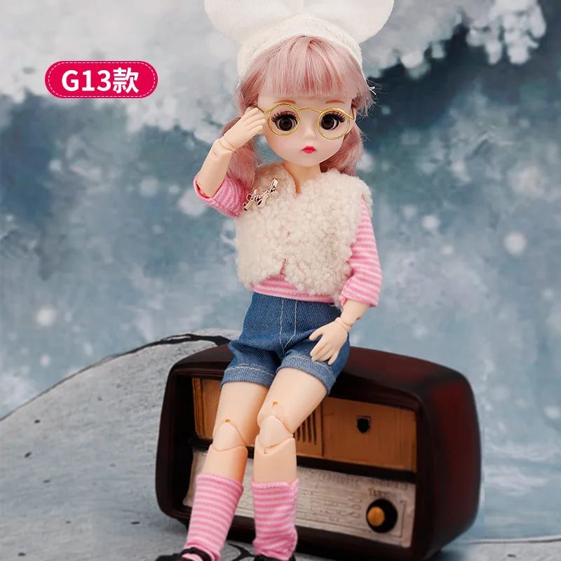 30 Cm 1/6 BJD Doll Winter Dress Set 23 Movable Joint Makeup Cute Girl Brown Eyes Doll with Fashionable New Skirt DIY Toy Gift G13 / doll and clothes / CHINA