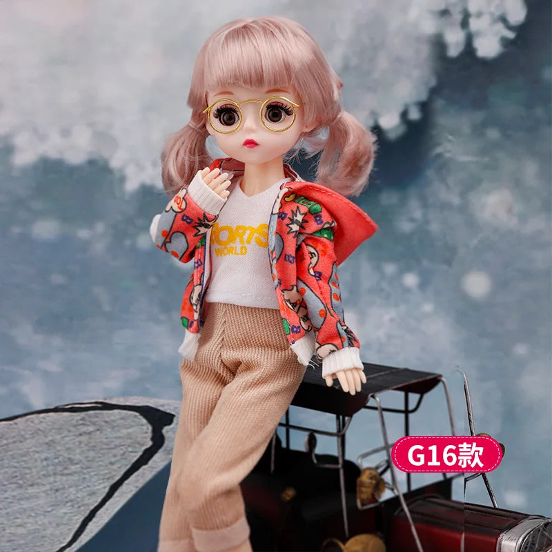 30 Cm 1/6 BJD Doll Winter Dress Set 23 Movable Joint Makeup Cute Girl Brown Eyes Doll with Fashionable New Skirt DIY Toy Gift G16 / doll and clothes / CHINA