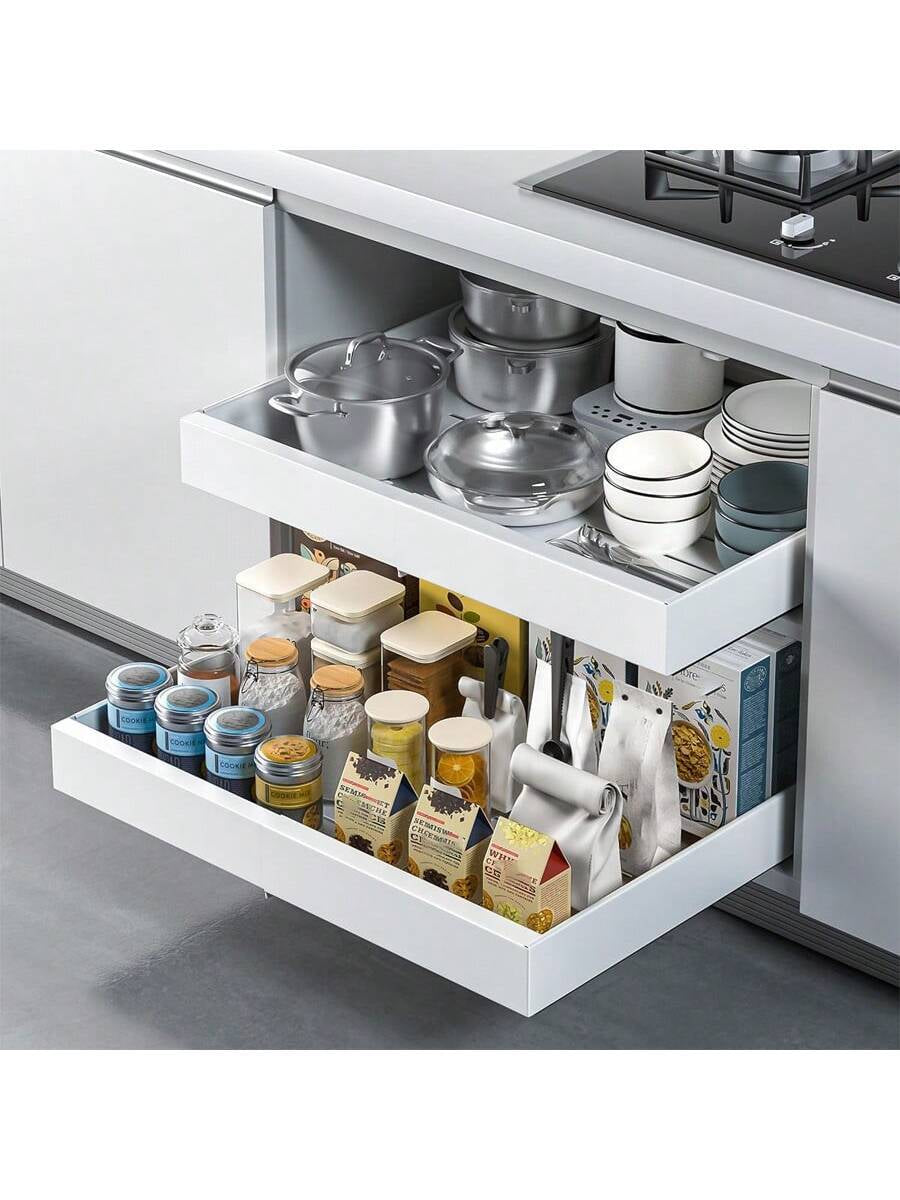 Expandable Pull-Out Storage Rack - Adjustable Carbon Steel Organiser for Kitchen &amp; Bathroom