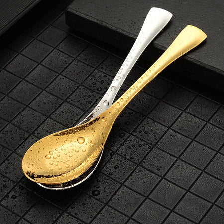 304 Stainless Steel Flat-bottomed Spoon for Home Soup Chinese Western Food Adult Spoon Round-bottomed Palace Spoon