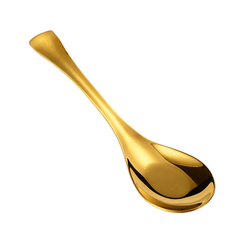 304 Stainless Steel Flat-bottomed Spoon for Home Soup Chinese Western Food Adult Spoon Round-bottomed Palace Spoon A