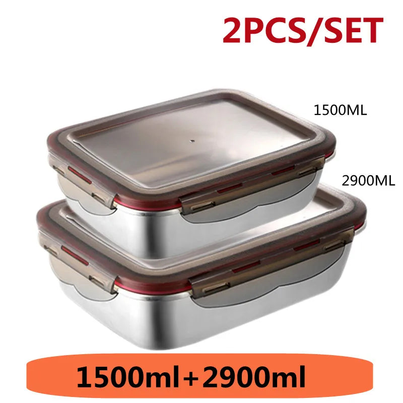 304 Stainless Steel Food Lunch Bento Box Sealed Leakproof Travel Storage Box Household Pickle Box Microwave Heating Lunchboxs 1500ML 2900ML