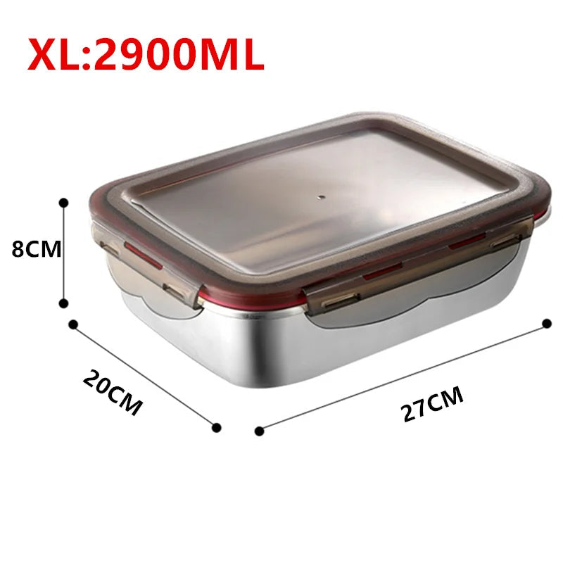 304 Stainless Steel Food Lunch Bento Box Sealed Leakproof Travel Storage Box Household Pickle Box Microwave Heating Lunchboxs 2900ml