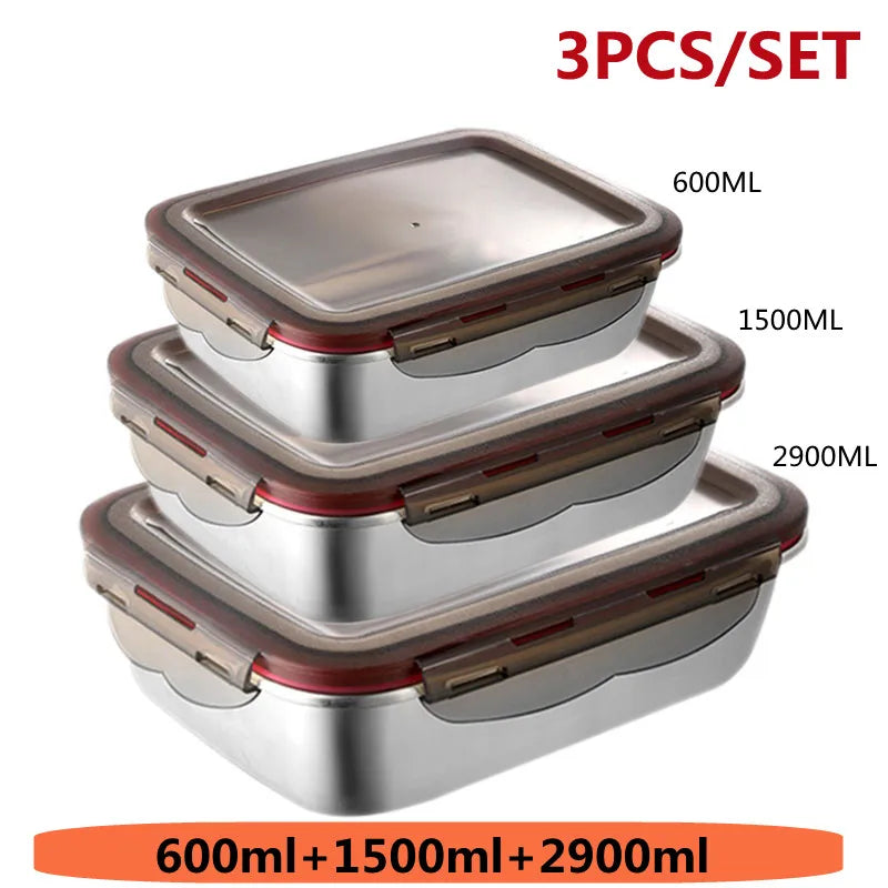304 Stainless Steel Food Lunch Bento Box Sealed Leakproof Travel Storage Box Household Pickle Box Microwave Heating Lunchboxs 600ML 1500ML 2900ML