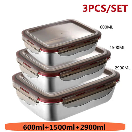 304 Stainless Steel Food Lunch Bento Box Sealed Leakproof Travel Storage Box Household Pickle Box Microwave Heating Lunchboxs 600ML 1500ML 2900ML