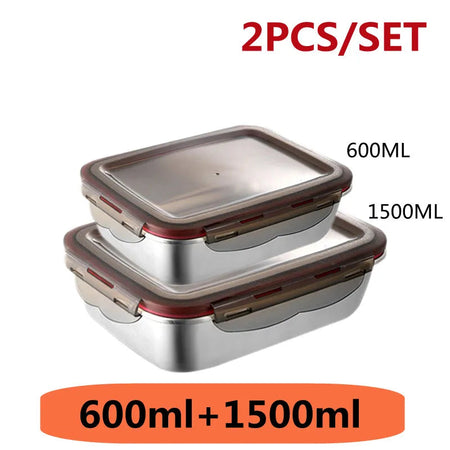 304 Stainless Steel Food Lunch Bento Box Sealed Leakproof Travel Storage Box Household Pickle Box Microwave Heating Lunchboxs 600ML 1500ML