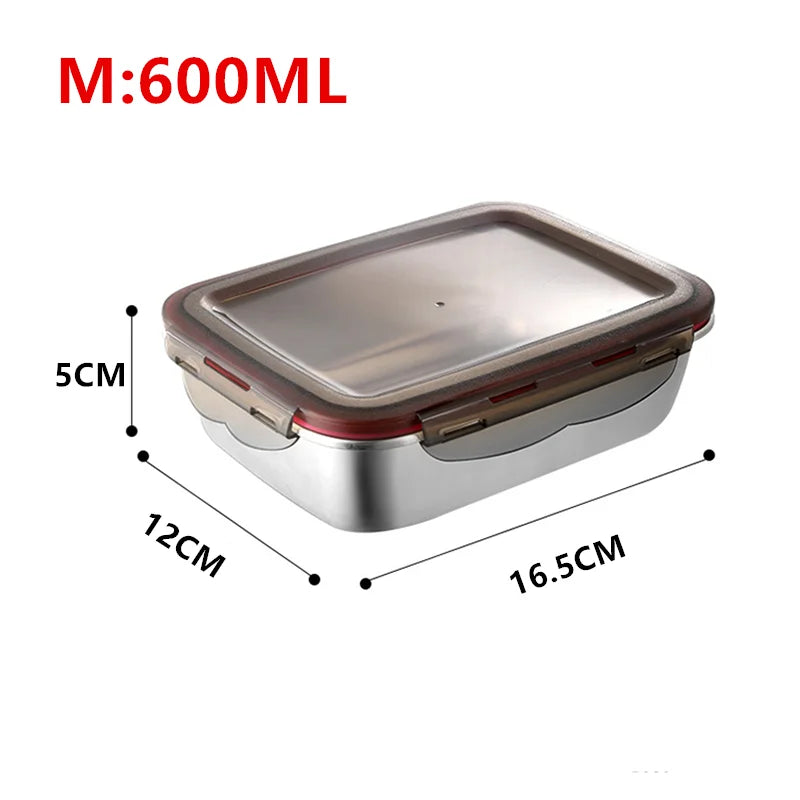 304 Stainless Steel Food Lunch Bento Box Sealed Leakproof Travel Storage Box Household Pickle Box Microwave Heating Lunchboxs 600ml