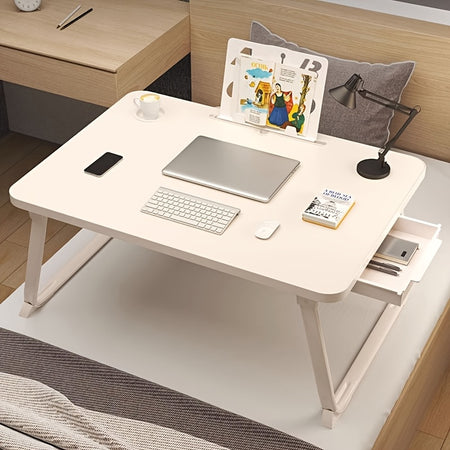 Foldable Bedside Table &ndash; Dual-Purpose Design with Drawer and Cup Holder