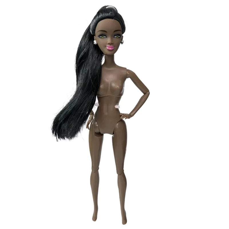 30cm Height Black Dolls Multi-jointed Black Skin African Dolls with Black Hair for Girls Diy Dress Up Toys