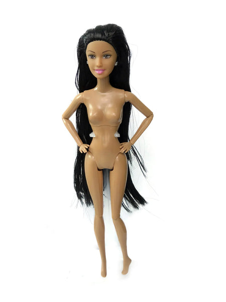 30cm Height Black Dolls Multi-jointed Black Skin African Dolls with Black Hair for Girls Diy Dress Up Toys Brown Skin-A