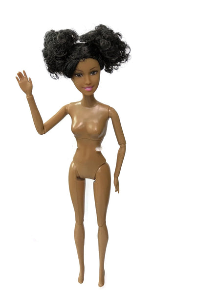 30cm Height Black Dolls Multi-jointed Black Skin African Dolls with Black Hair for Girls Diy Dress Up Toys Brown Skin-E