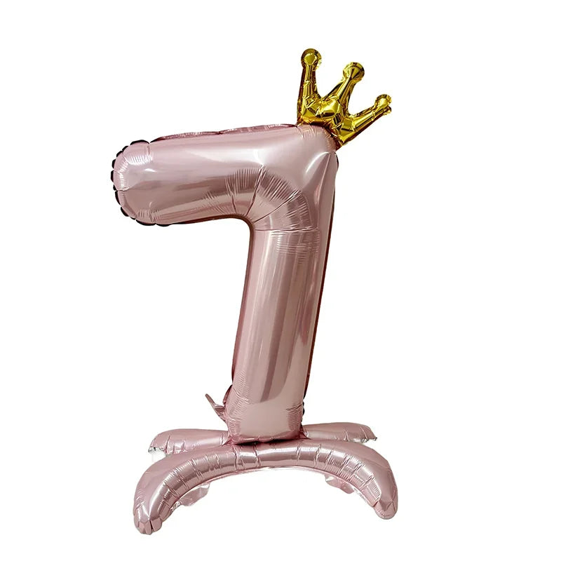 32 Inch Crystal Gradient Number Stand Foil Balloons with Crown Figures 7 / 32inch