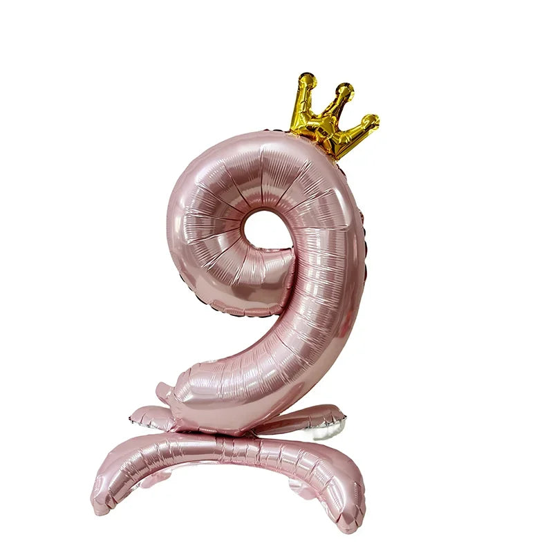 32 Inch Crystal Gradient Number Stand Foil Balloons with Crown Figures 9 / 32inch