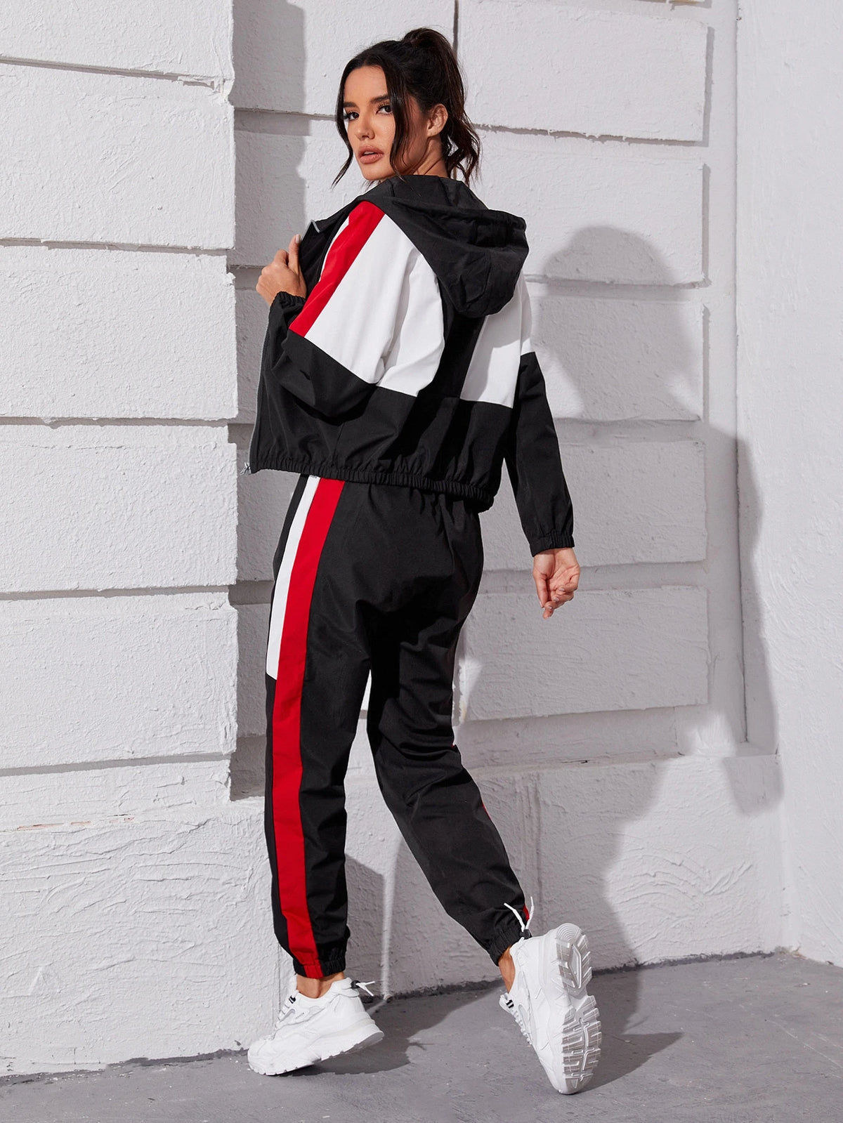Multicolour Colour Block Hooded Jacket &amp; Cropped Sweatpants Set