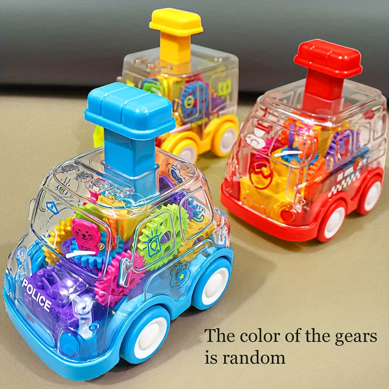 Children Cartoon Transparent Gear Toy Car - Educational Pull Back Car Model - Boy And Girl Gift