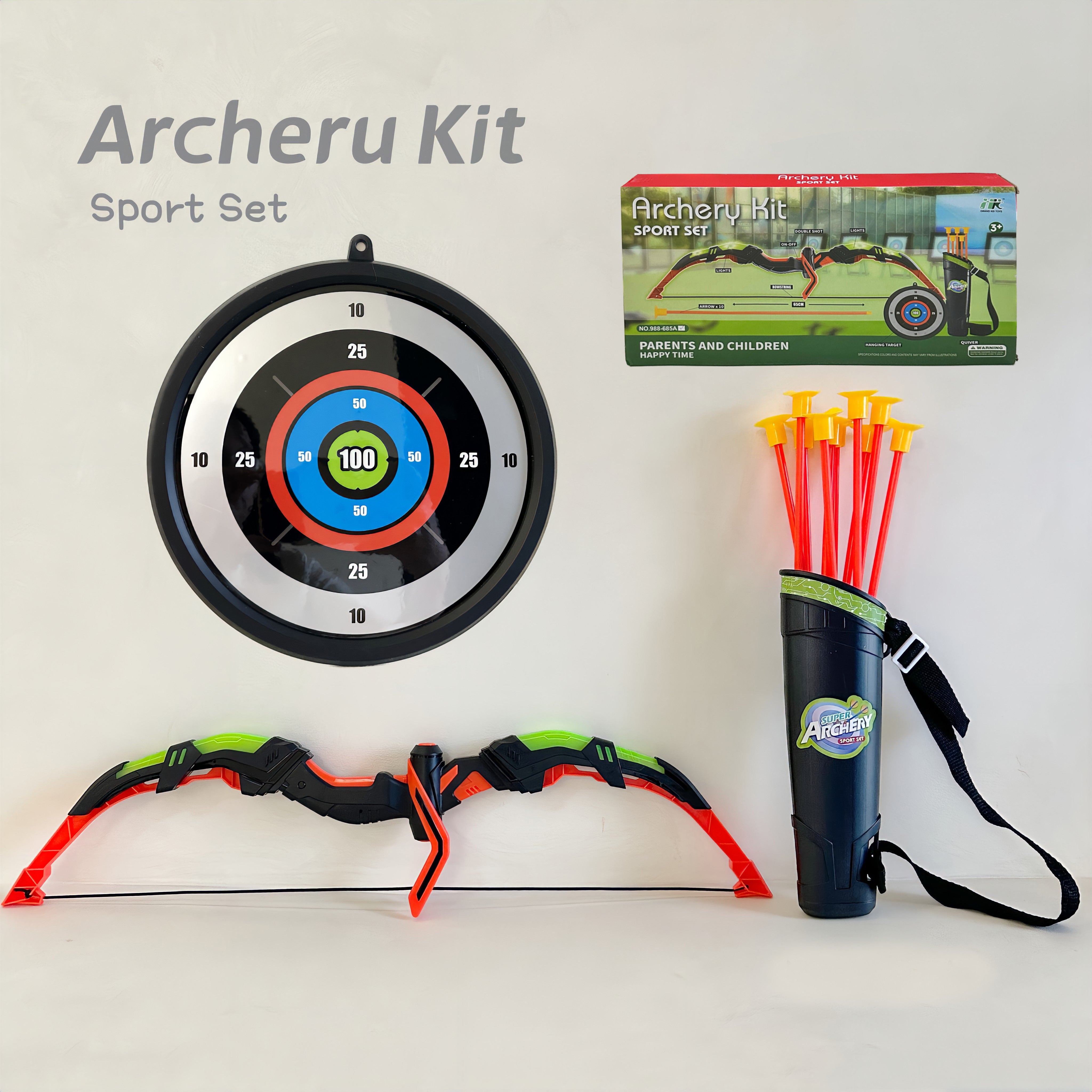 Kids LED Light Bow And Arrow Toy Set - 2 Bows, 20 Suction Cup Arrows, Target Children's Bow And Arrow Set (single Bow Configuration)