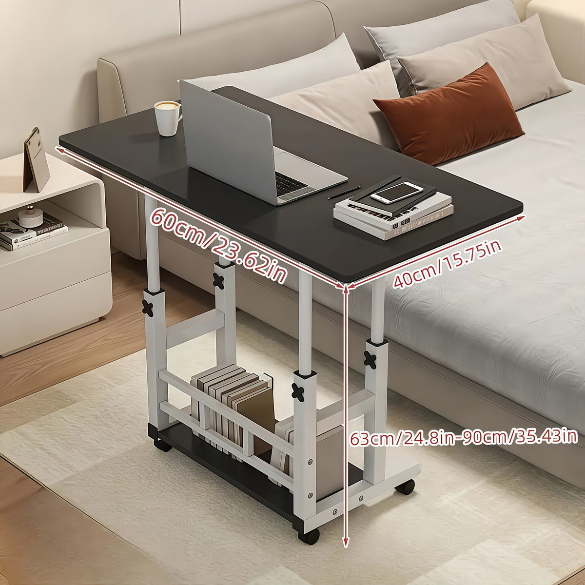 KC5057824 Mobile Computer Desk &ndash; Adjustable 3-Tier Metal