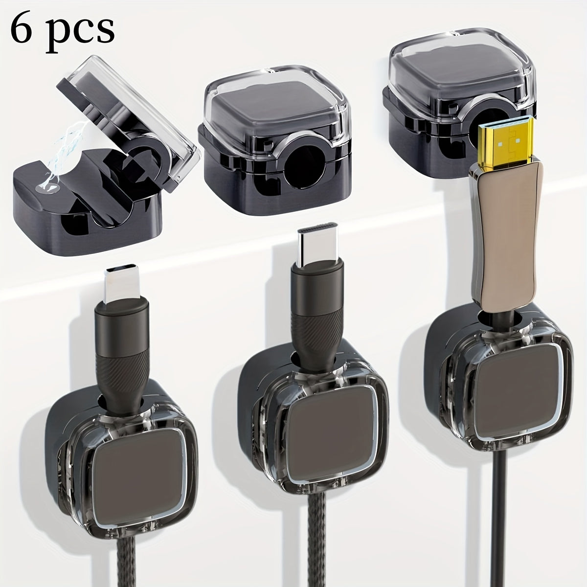 6pcs Magnetic Cable Clips - Cord Holder &amp; Under Desk Cable Management - Adhesive Wire Organizer For Home &amp; Office Black / 6pcs/Pack