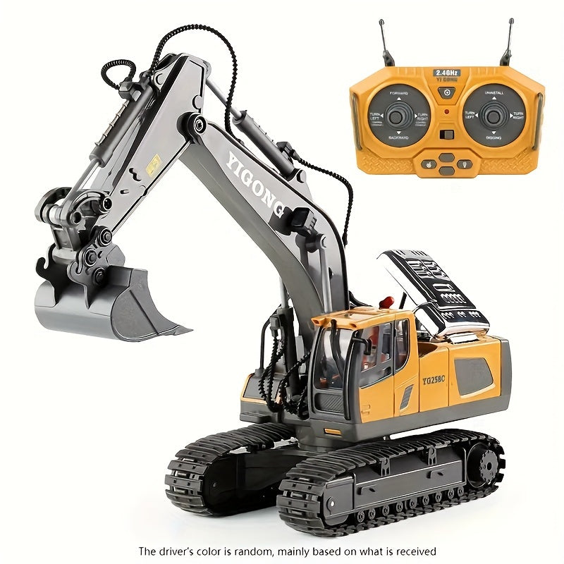 11 Channel RC Excavator Toy with Metal Shovel, Remote Control Bulldozer Vehicles - Gift with Light and Sound Yellow-11 channel excavator