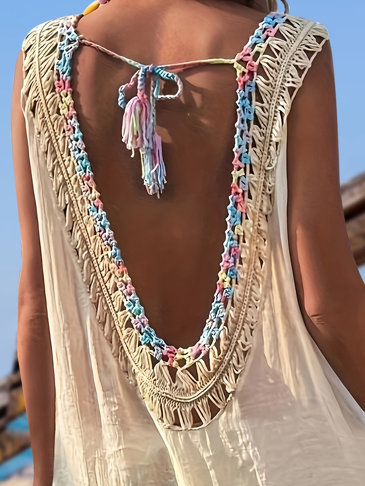 Boho Chic Hollow Out Crochet Backless Cover-Up Dress