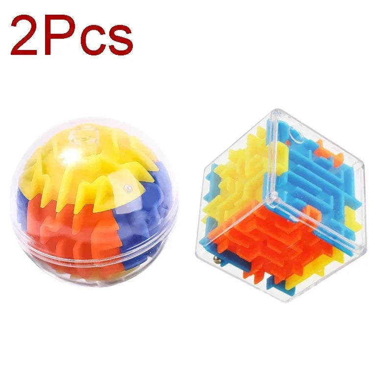 3D Maze Magic Cube Six-sided Transparent Puzzle Speed Cube Rolling Ball Magic Cubes Maze Toys For Children Stress Reliever Toys 2Pcs Mixed