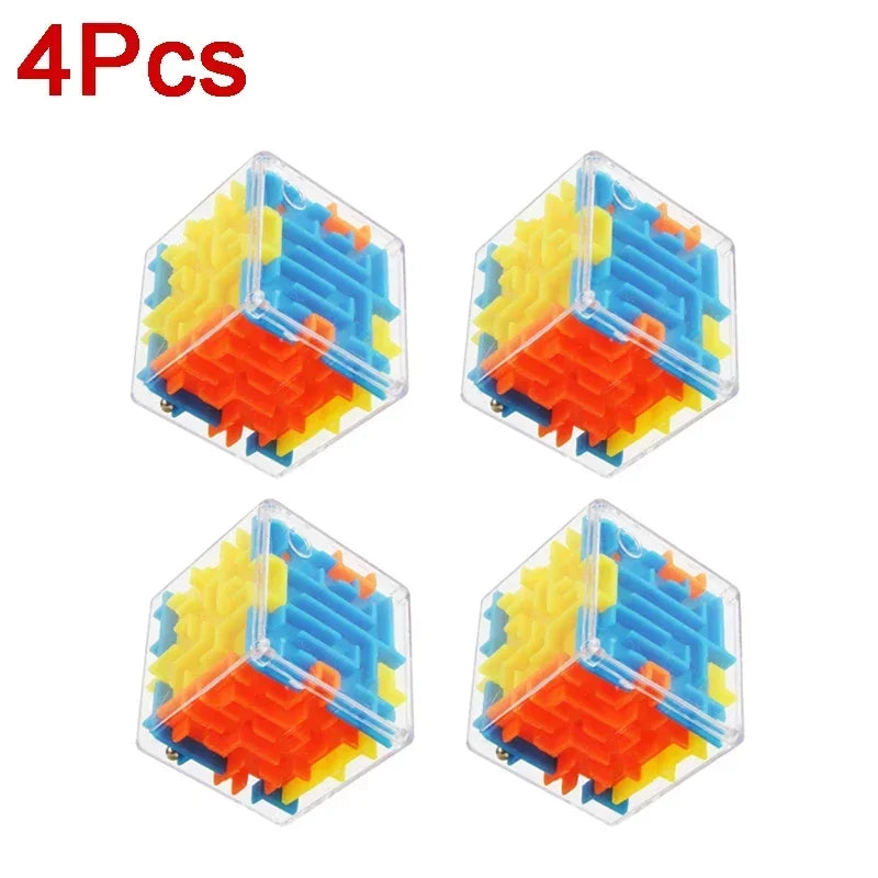 3D Maze Magic Cube Six-sided Transparent Puzzle Speed Cube Rolling Ball Magic Cubes Maze Toys For Children Stress Reliever Toys 4Pcs Cube