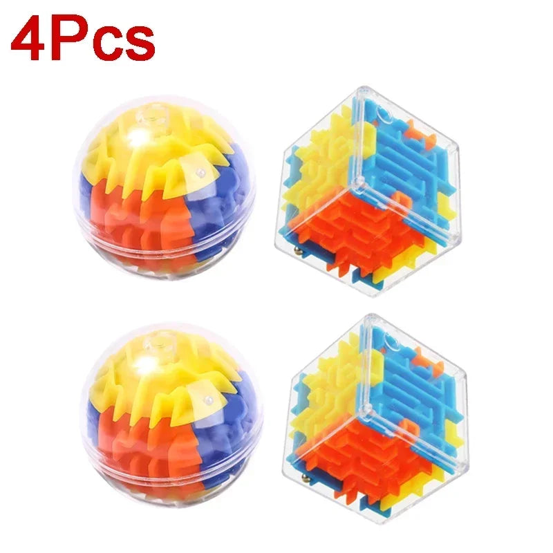 3D Maze Magic Cube Six-sided Transparent Puzzle Speed Cube Rolling Ball Magic Cubes Maze Toys For Children Stress Reliever Toys 4Pcs Mixed