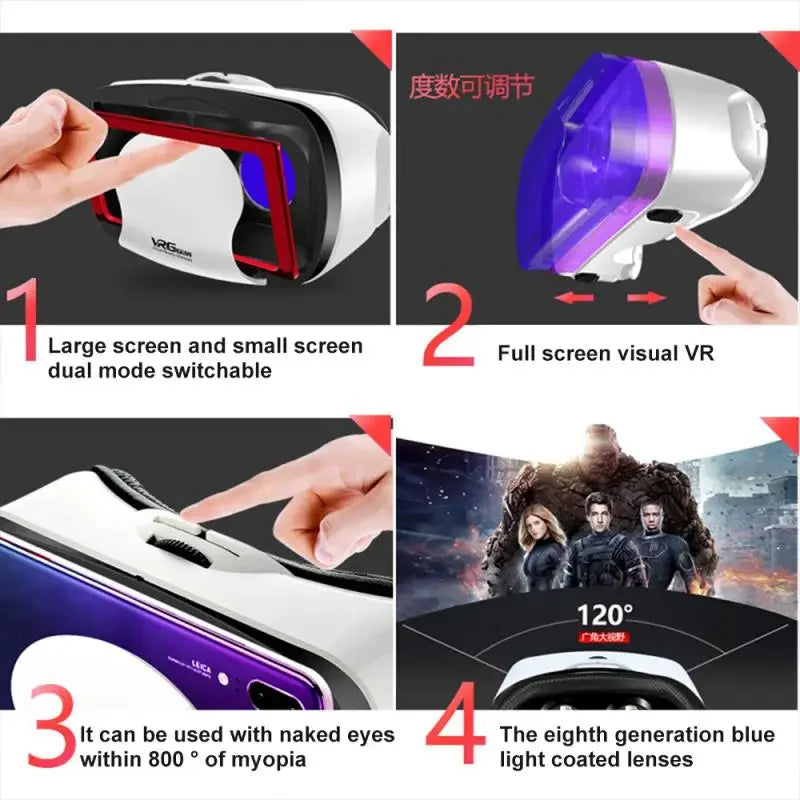 3D VR Smart Glasses Headset Virtual Reality Helmet Smartphone Full Screen Vision Wide Angle Lens with Controller Headset 7 Inch