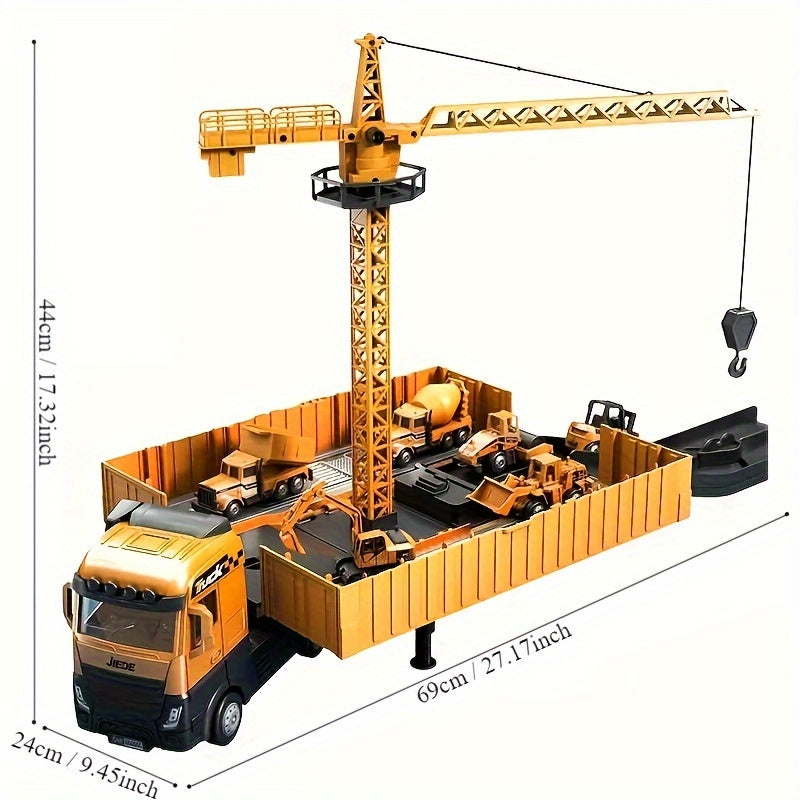 Alloy Container Engineering Vehicle Set Toy with Ejectable Large Crane
