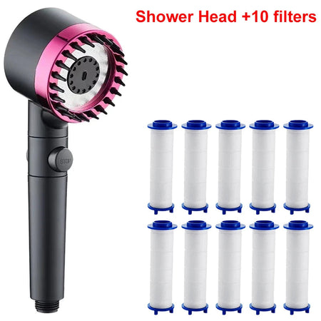 4 Modes Showerhead High Pressure Shower Head With Water Filtration Massage Shower Head Rainfall Shower Bathroom Accessories Purple and 10 Filter