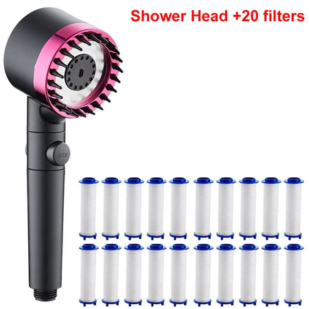 4 Modes Showerhead High Pressure Shower Head With Water Filtration Massage Shower Head Rainfall Shower Bathroom Accessories Purple and 20 Filter