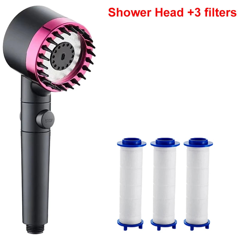 4 Modes Showerhead High Pressure Shower Head With Water Filtration Massage Shower Head Rainfall Shower Bathroom Accessories Purple and 3 Filters