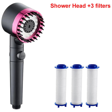 4 Modes Showerhead High Pressure Shower Head With Water Filtration Massage Shower Head Rainfall Shower Bathroom Accessories Purple and 3 Filters
