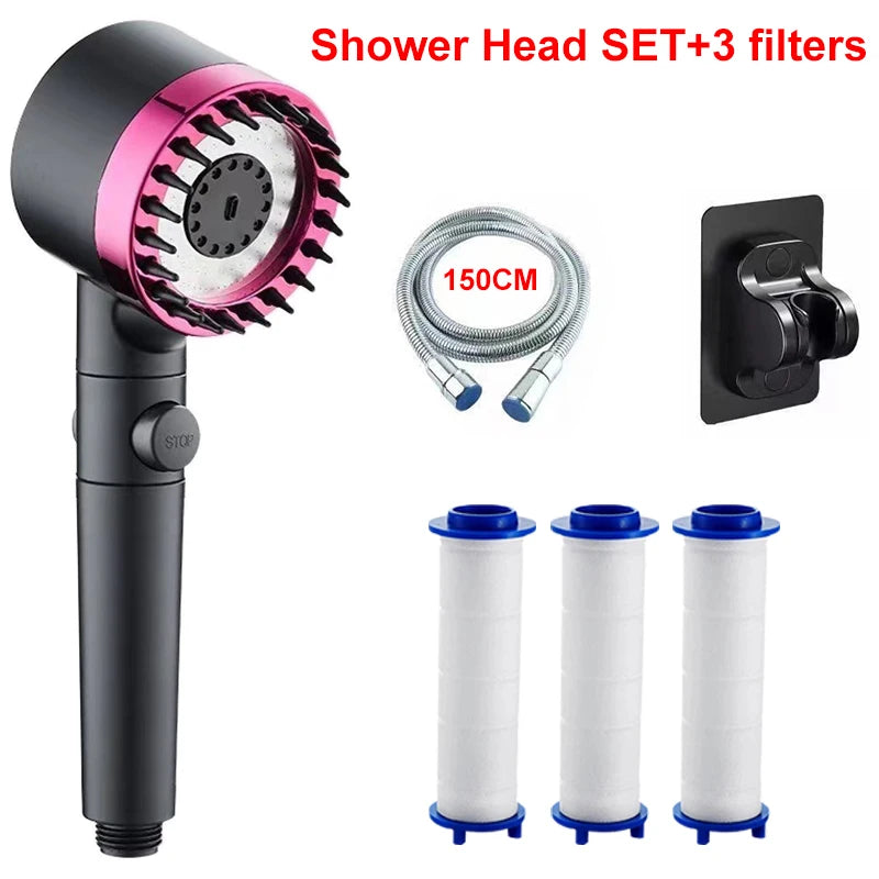 4 Modes Showerhead High Pressure Shower Head With Water Filtration Massage Shower Head Rainfall Shower Bathroom Accessories Purple Set A
