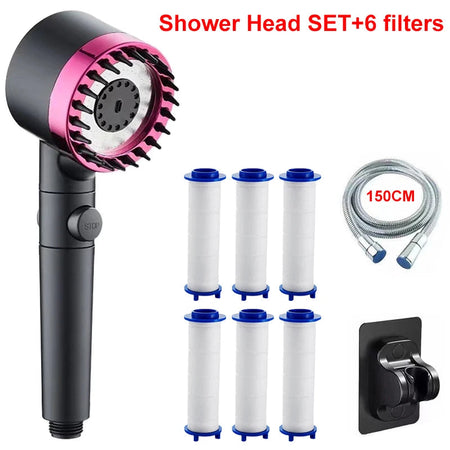 4 Modes Showerhead High Pressure Shower Head With Water Filtration Massage Shower Head Rainfall Shower Bathroom Accessories Purple Set B