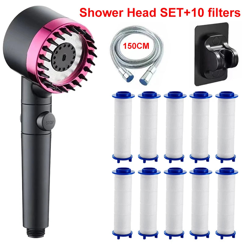 4 Modes Showerhead High Pressure Shower Head With Water Filtration Massage Shower Head Rainfall Shower Bathroom Accessories Purple Set C