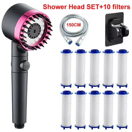 4 Modes Showerhead High Pressure Shower Head With Water Filtration Massage Shower Head Rainfall Shower Bathroom Accessories Purple Set C