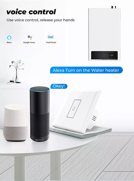 40A Tuya Smart Touch Wall WiFi Boiler Smart Water Heater Switch. Remote Voice Timer Google Home Alexa. (Apple/Android) Colour white. .